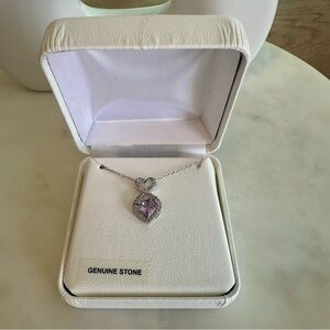 Sterling Silver Amethyst and White Topaz Infinity Heart Necklace New in Box
